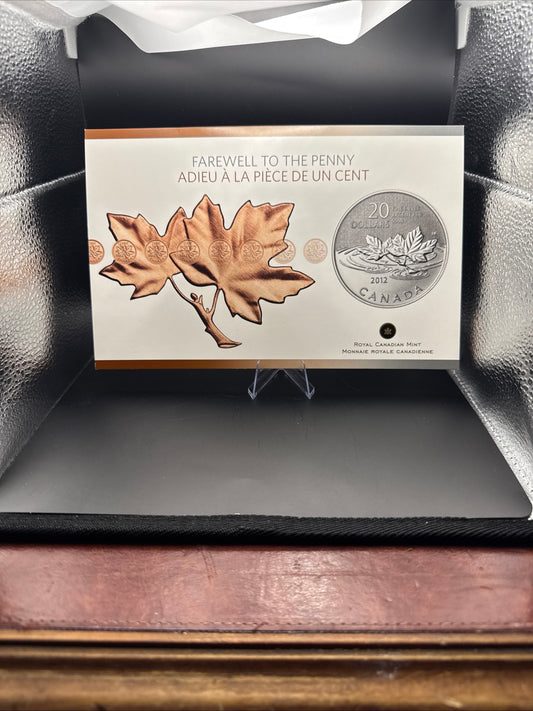 2012 Royal Canadian Mint RCM $20 .9999 Fine Silver Canada Farewell to the Penny